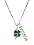 Silvertone Green Four Leaf Clover Bar Charm Necklace, 23" N920564
