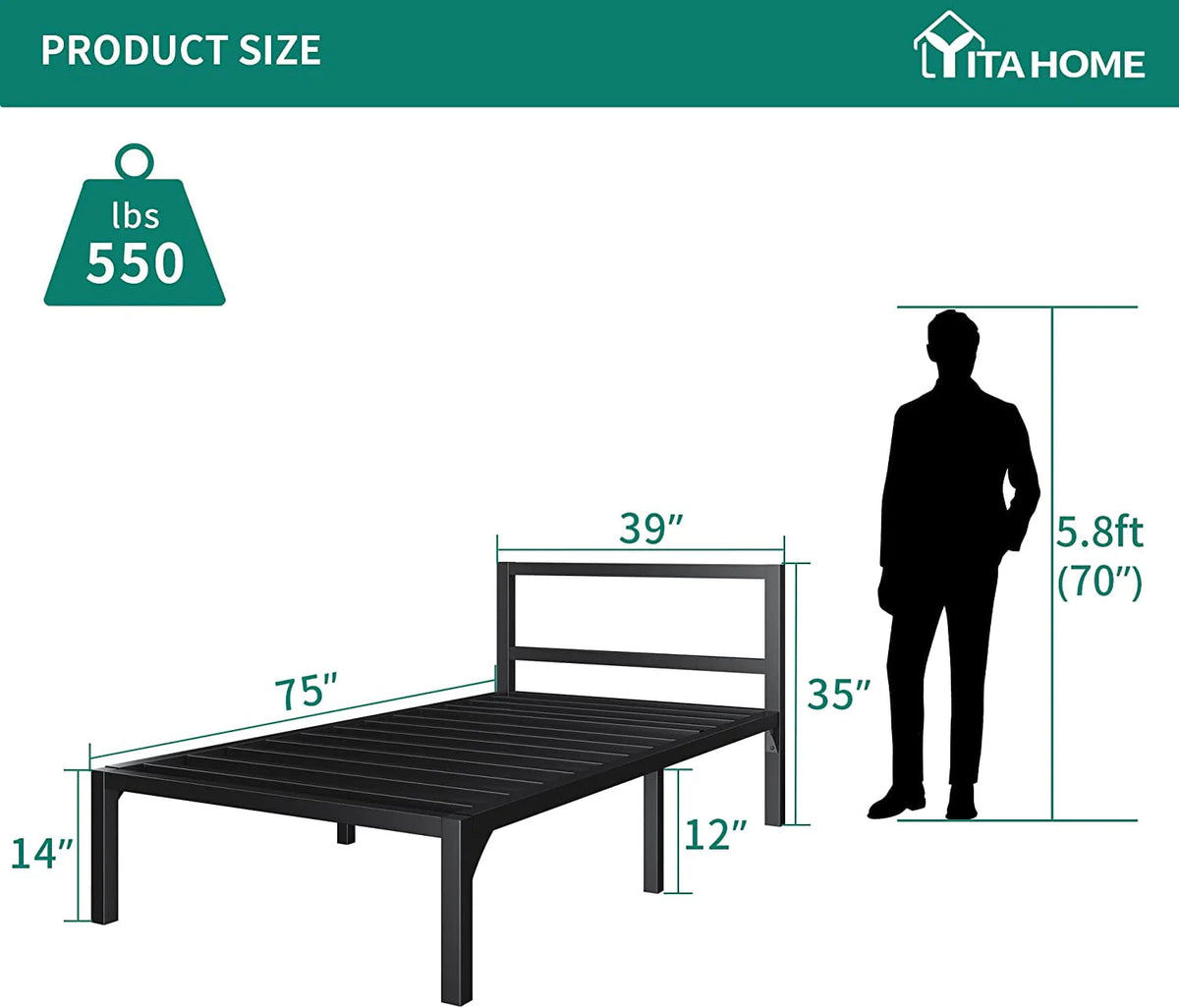 Twin Size Black Metal Bed Frame with Headboard Q1373