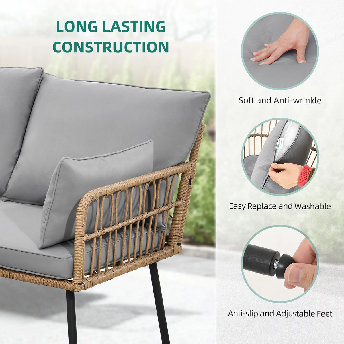 L-Shaped All-Weather Wicker Patio Sofa with Cushions G4364