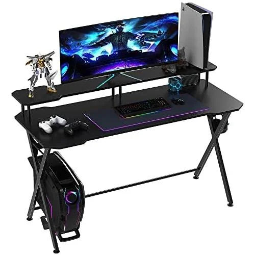 55 Inch Black Gaming Desk with Monitor Stand L177