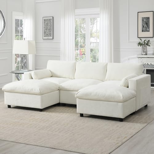 86.5" Grey Chenille U-Shaped Sectional Sofa with Storage Pockets Y1540