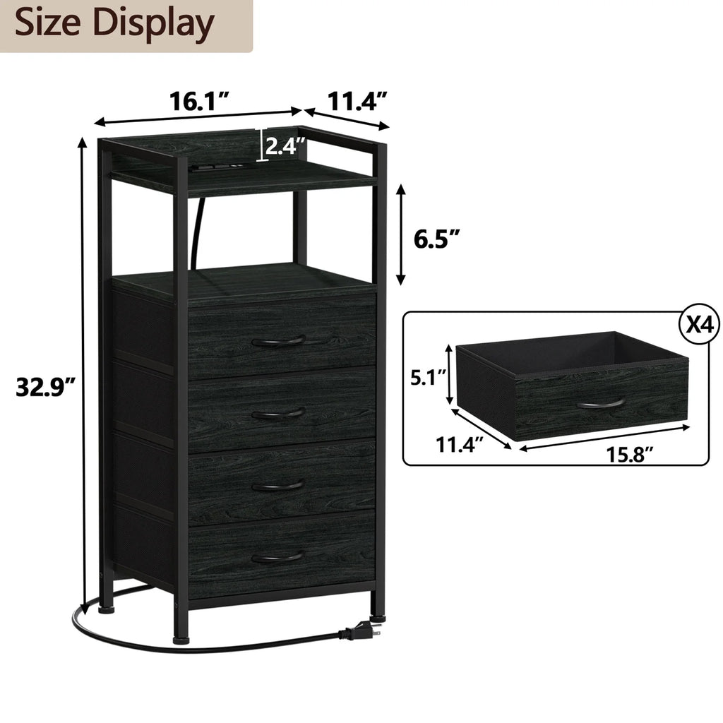 White Fabric Vertical Dresser with Charging Station R878