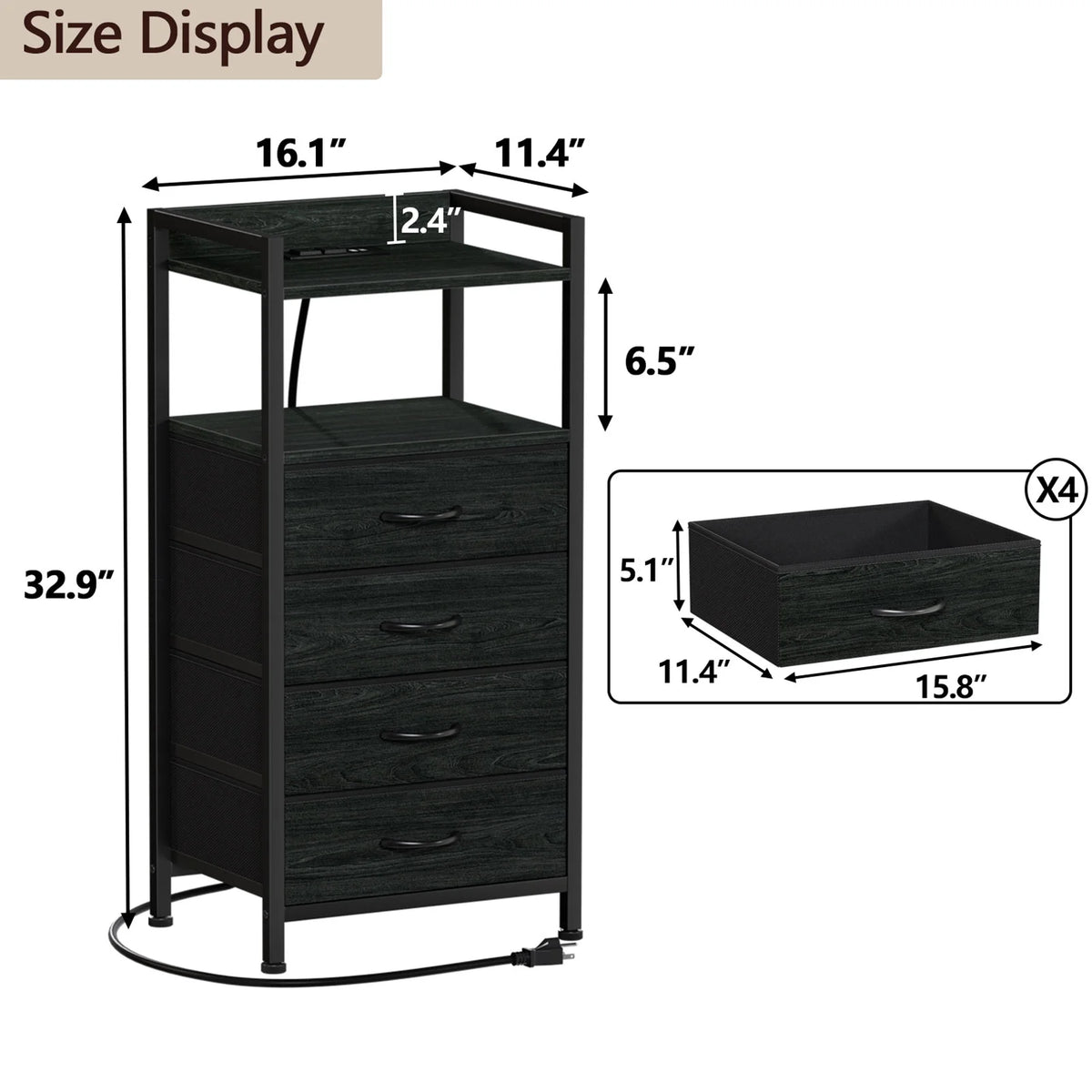White Fabric Vertical Dresser with Charging Station R878