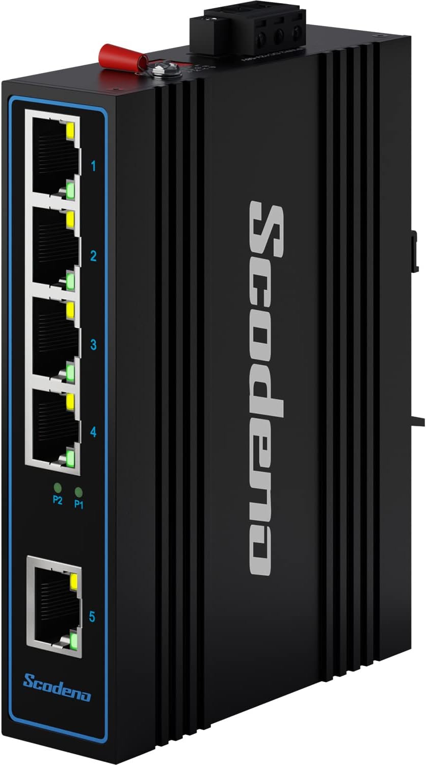 5 Port Industrial Ethernet Switch, DIN-Rail Mount, IP40, Metal Housing, Pack of 2 W1640