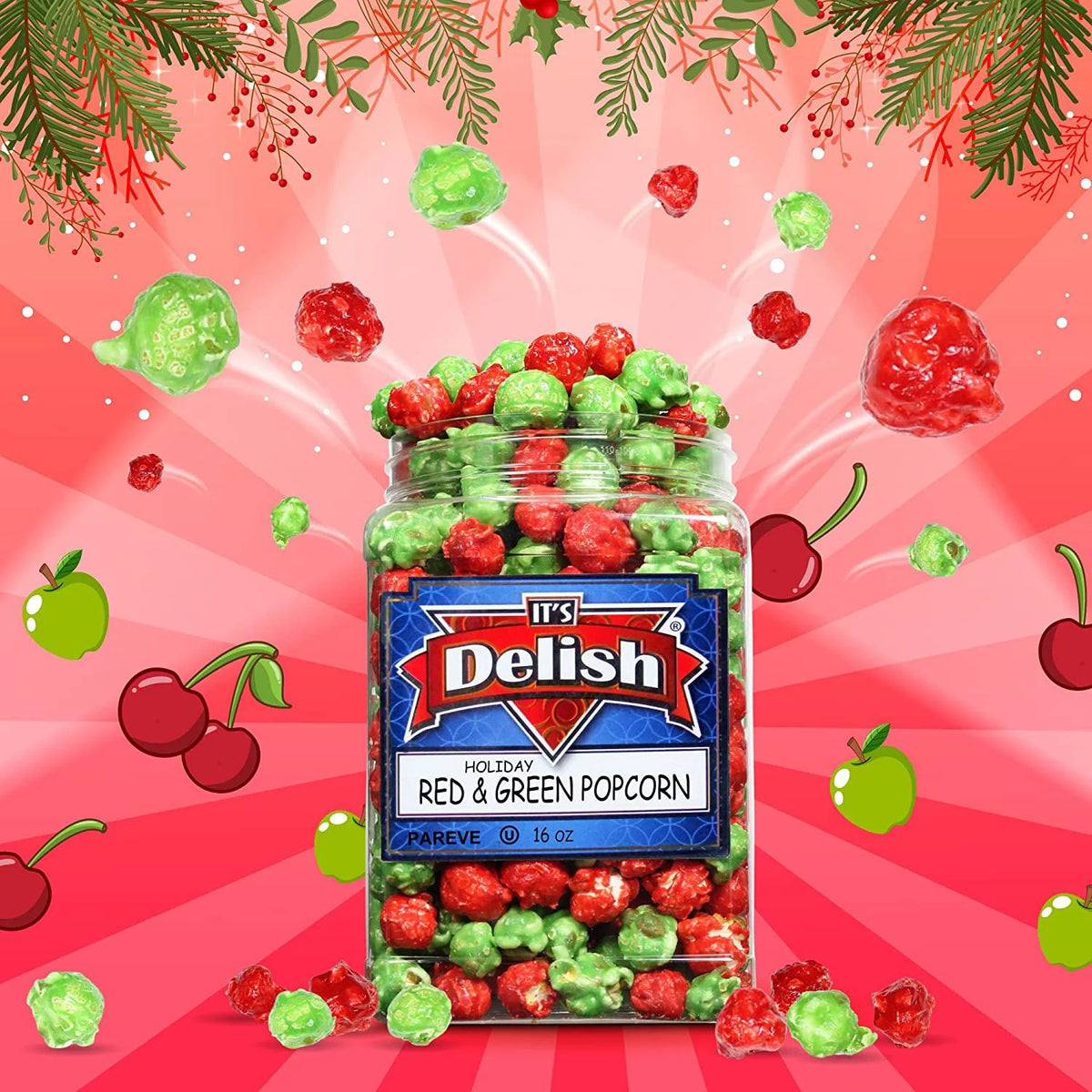 Holiday Red & Green Popcorn 16 Oz Jumbo Container L600