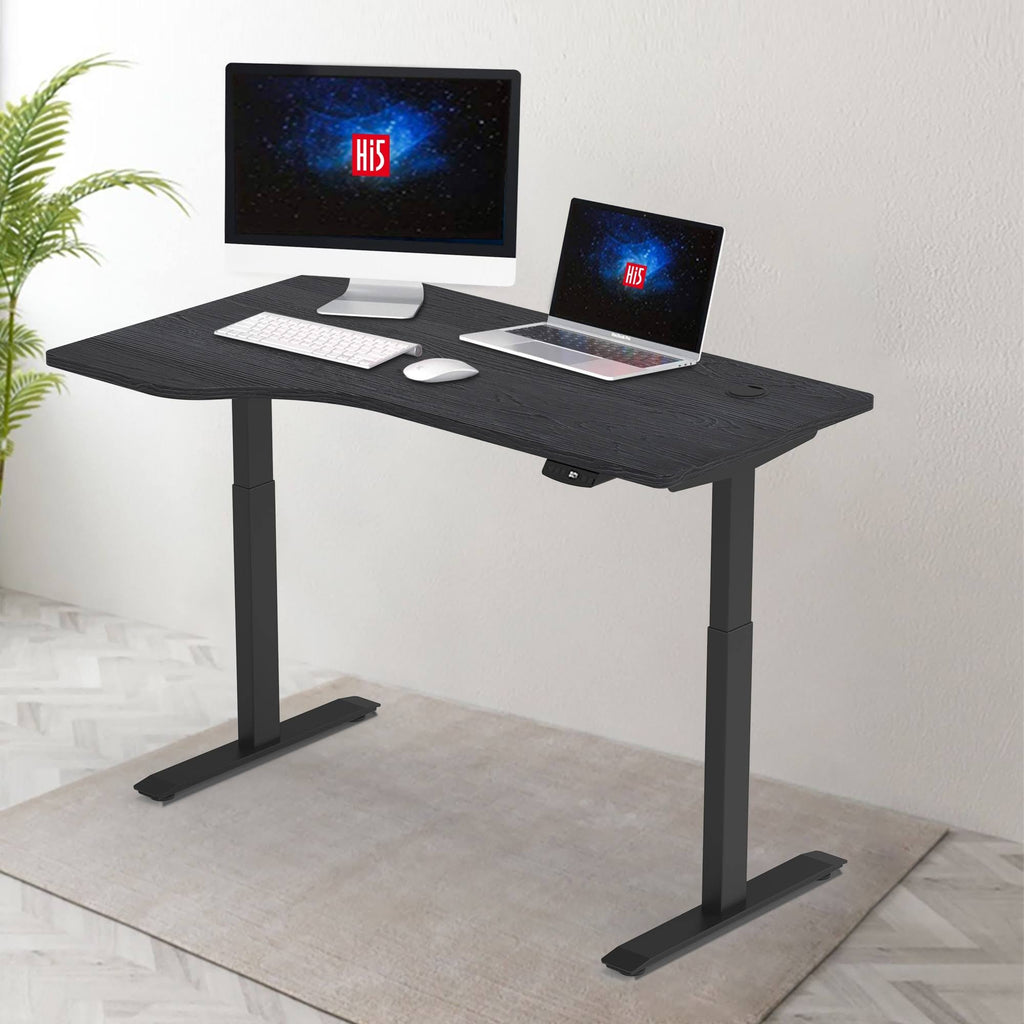 White/Brown L-Shaped Electric Height Adjustable Standing Desk N2671