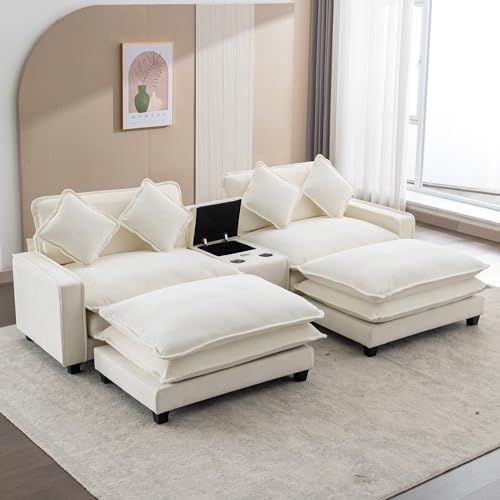 Beige Sectional Sofa with 2 Removable Ottoman K18265