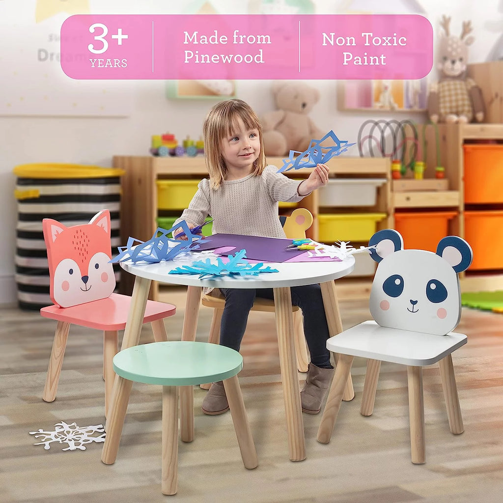 Kids Animal Table & Chair Set with 3 Toddler Seats & Adult Stool A597598