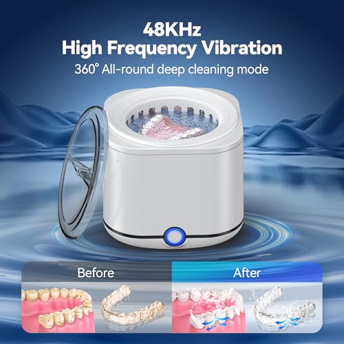 48kHz Ultrasonic Retainer Cleaner with 7.8OZ Dental Cleaning Pod M4071