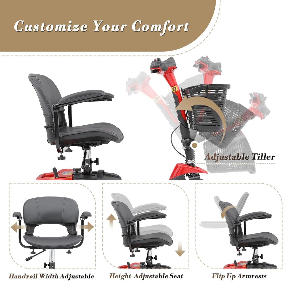 Red 3 Wheel Foldable Mobility Scooter with Seat X8633