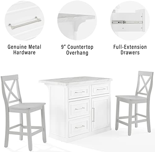 White Faux Marble Top Kitchen Island I9919
