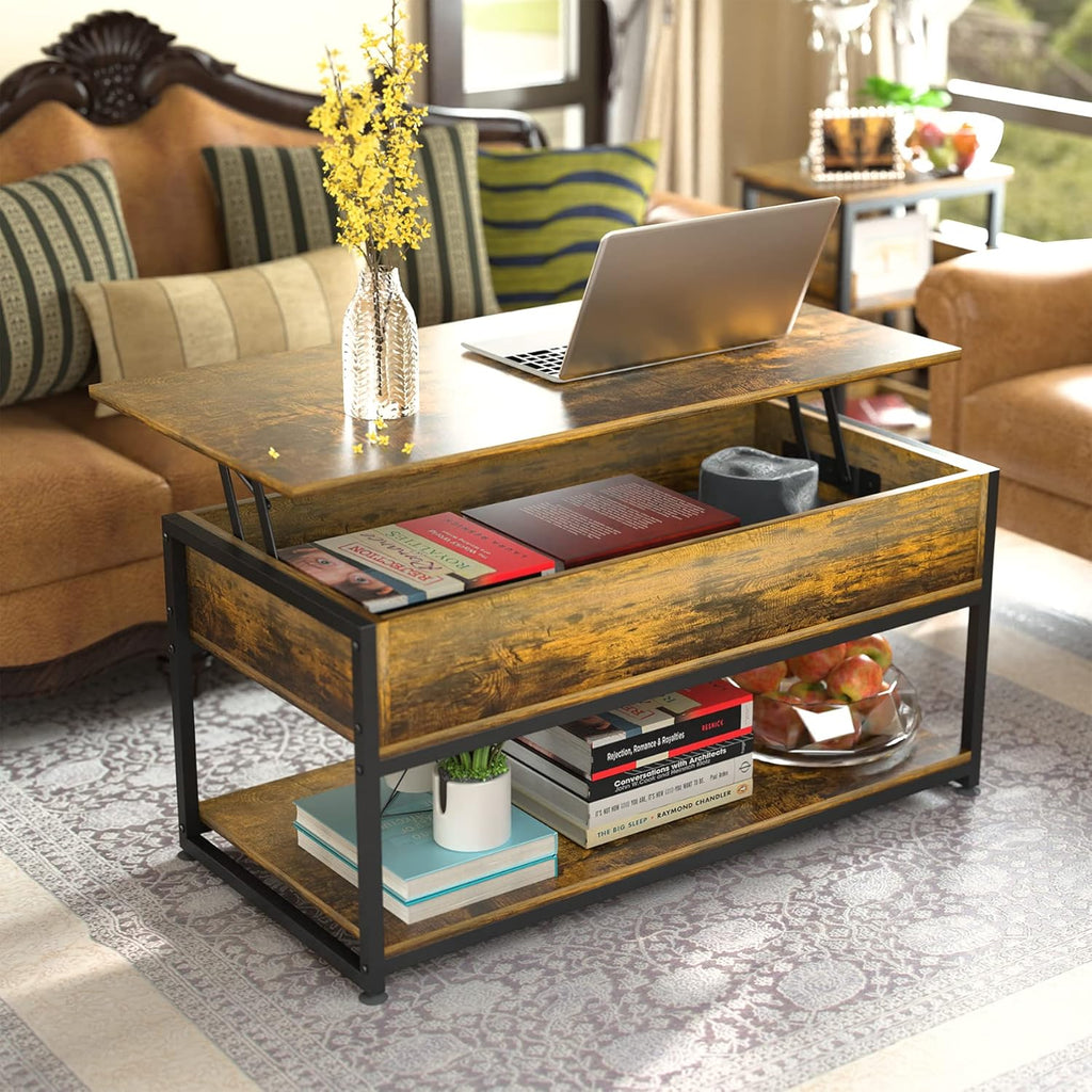 Lift Top Coffee Table with Storage Shelf J496
