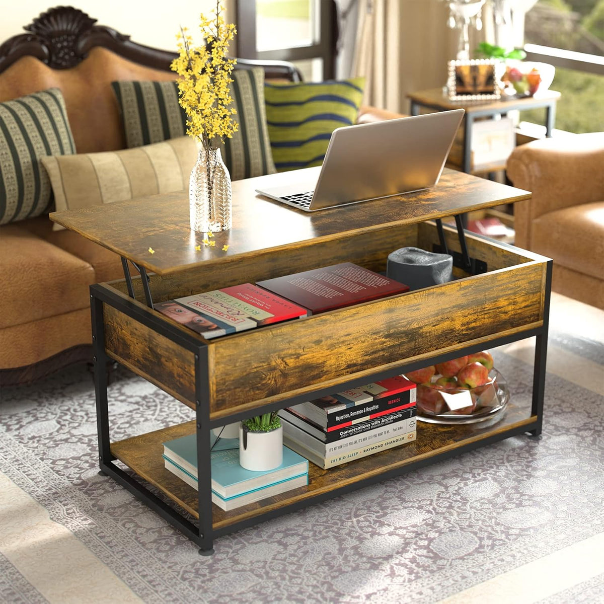 Lift Top Coffee Table with Storage Shelf J496