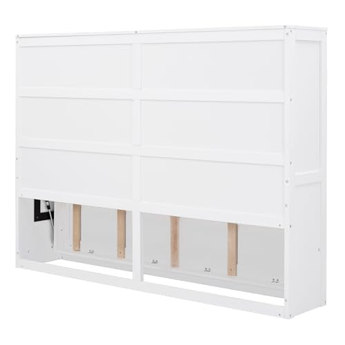 White Full Size Murphy Bed with Storage Cabinets R20491