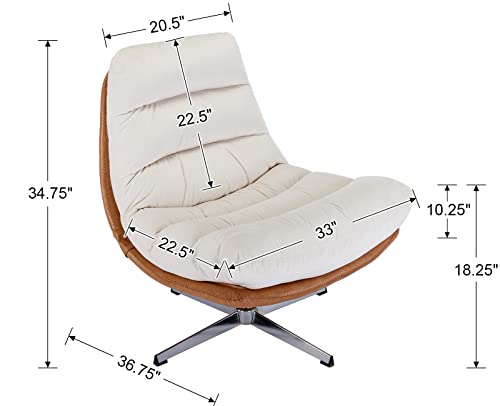 Brown PU Leather Oversized Swivel Accent Chair with Ottoman C545382