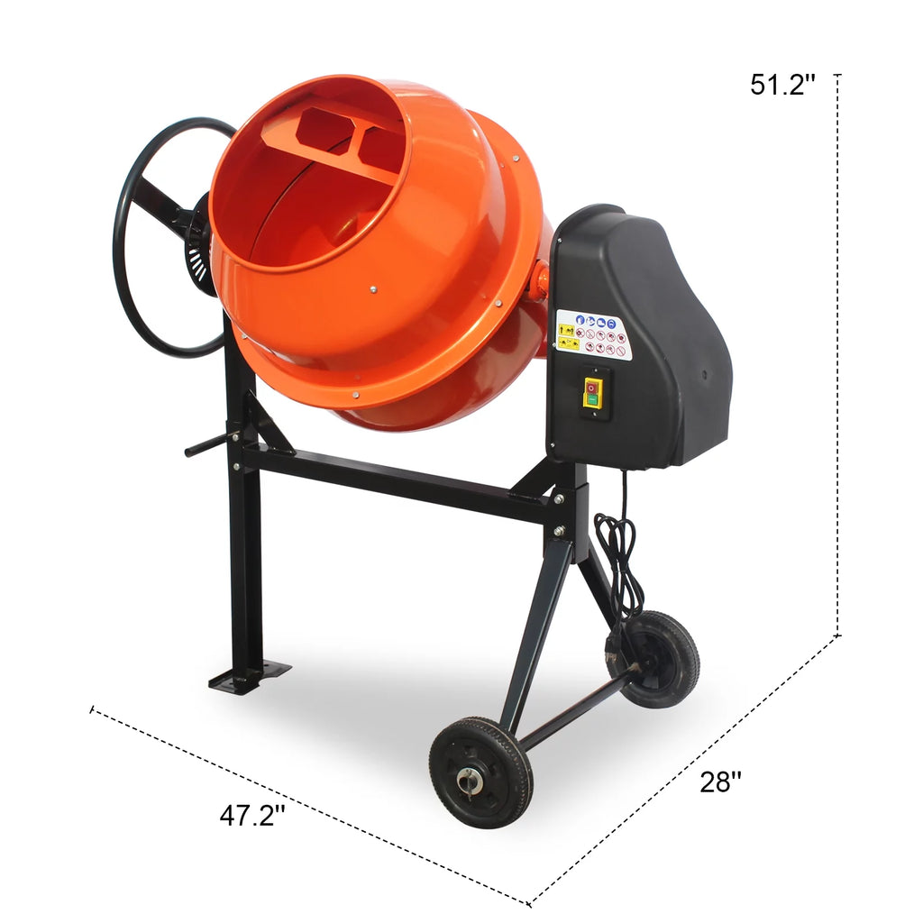 Electric Concrete Mixer 4/5 HP 5 Cu Ft Portable with Wheel and Stand Q834