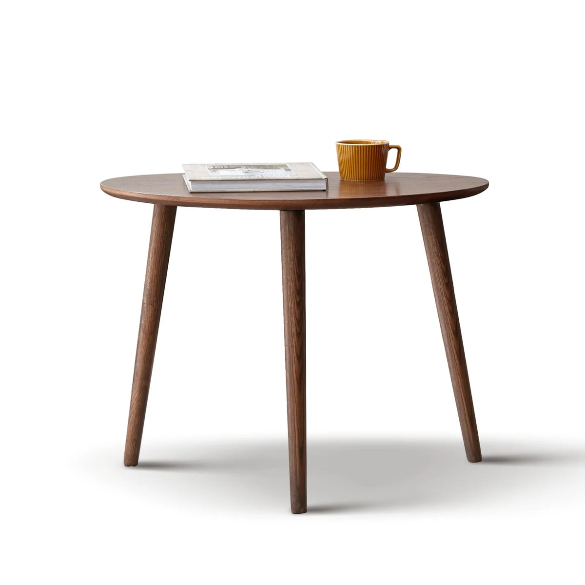 Solid Oak Wood Coffee Table with Pebble Shape, Natural Walnut Wooden Table W459515