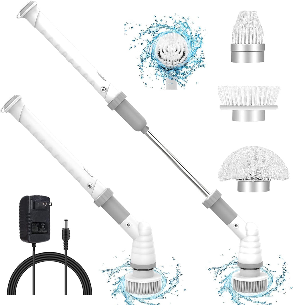 Electric Cleaning Brush with Long Handle, Cordless, 3 Brush Heads, Pack of 2 X702