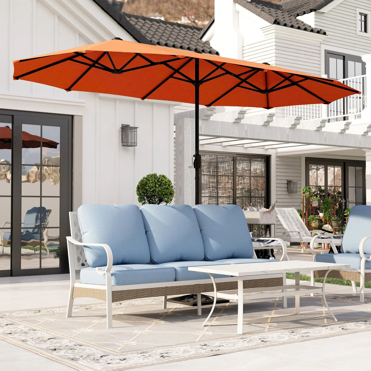 13x6.5ft Double-Sided Outdoor Patio Umbrella with Crank Handle, Beige A688