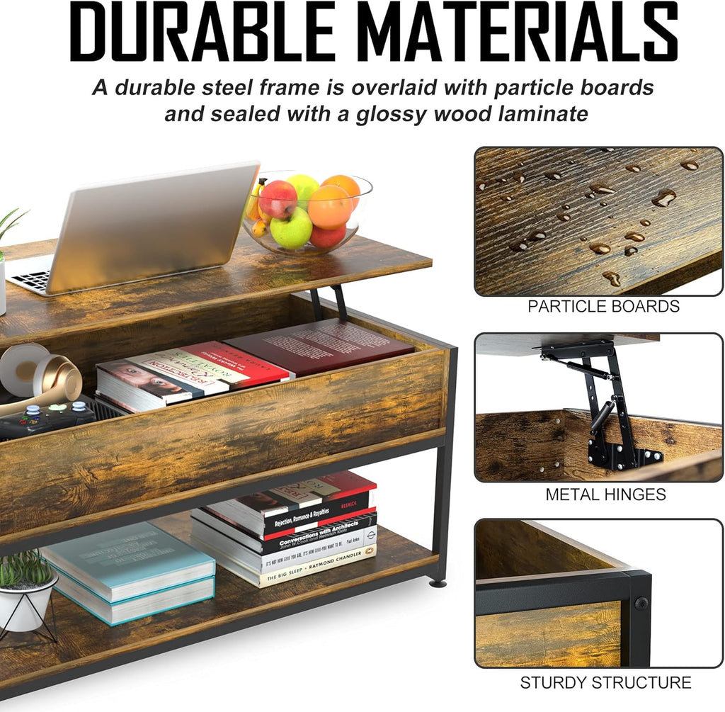 Lift Top Coffee Table with Storage Shelf J496