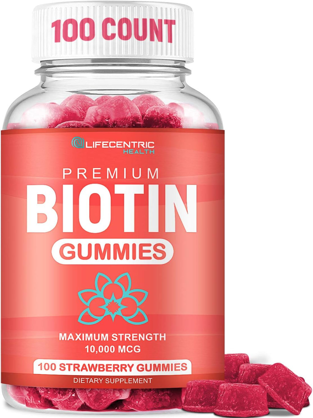 Biotin 10000mcg Chewable Supplement, 100 Count Vegan Gummies W496