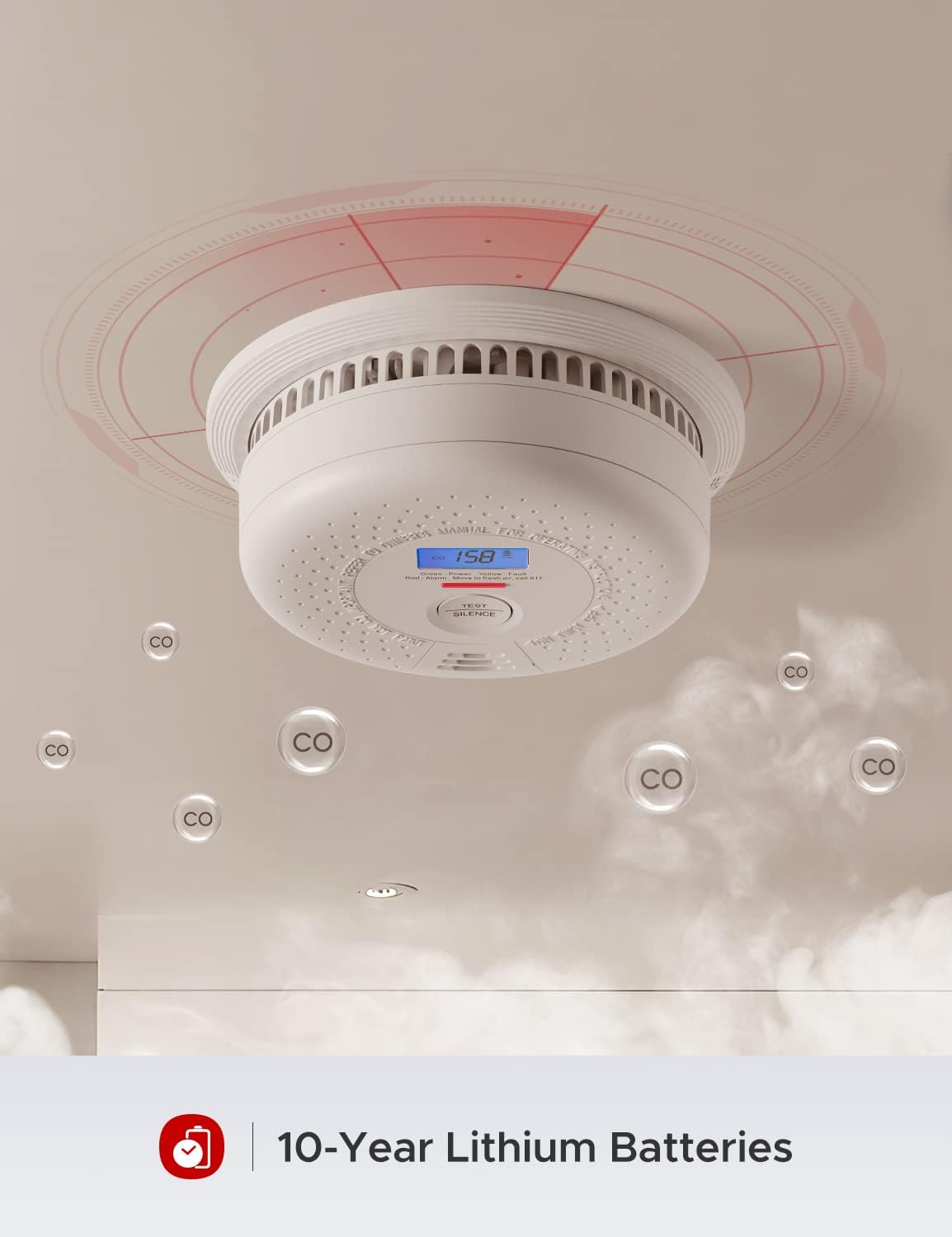 10-Year Battery Smoke and Carbon Monoxide Alarm with Display, 5-Pack R287