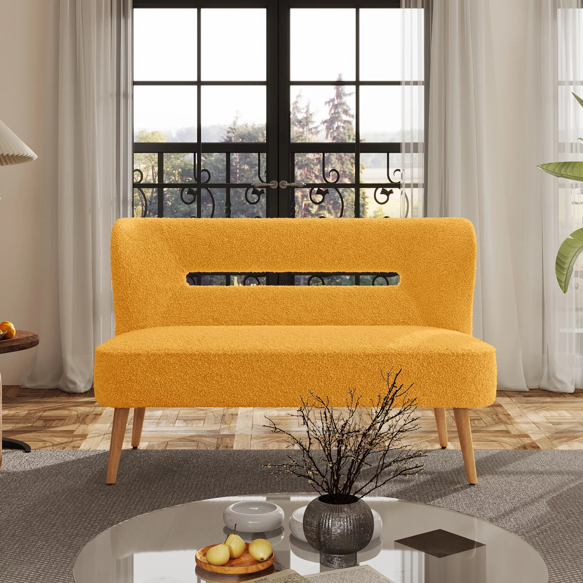 Cream Sherpa Loveseat Accent Chair P929927
