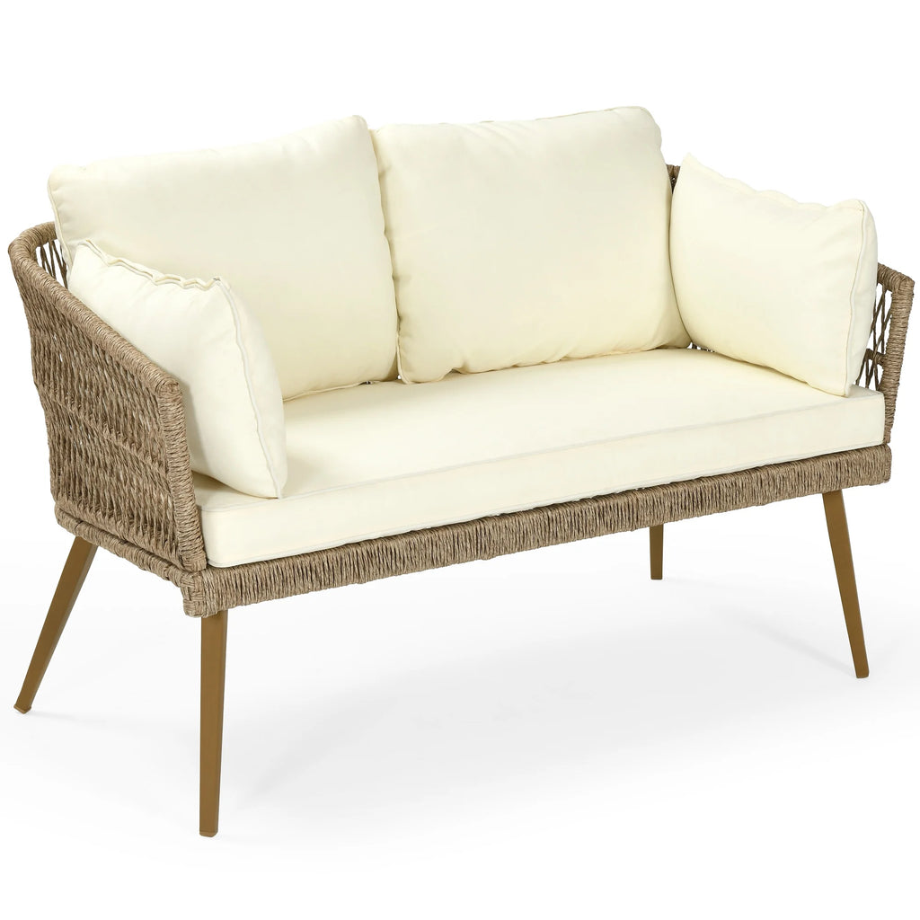 L-Shaped All-Weather Wicker Patio Sofa with Cushions G4364