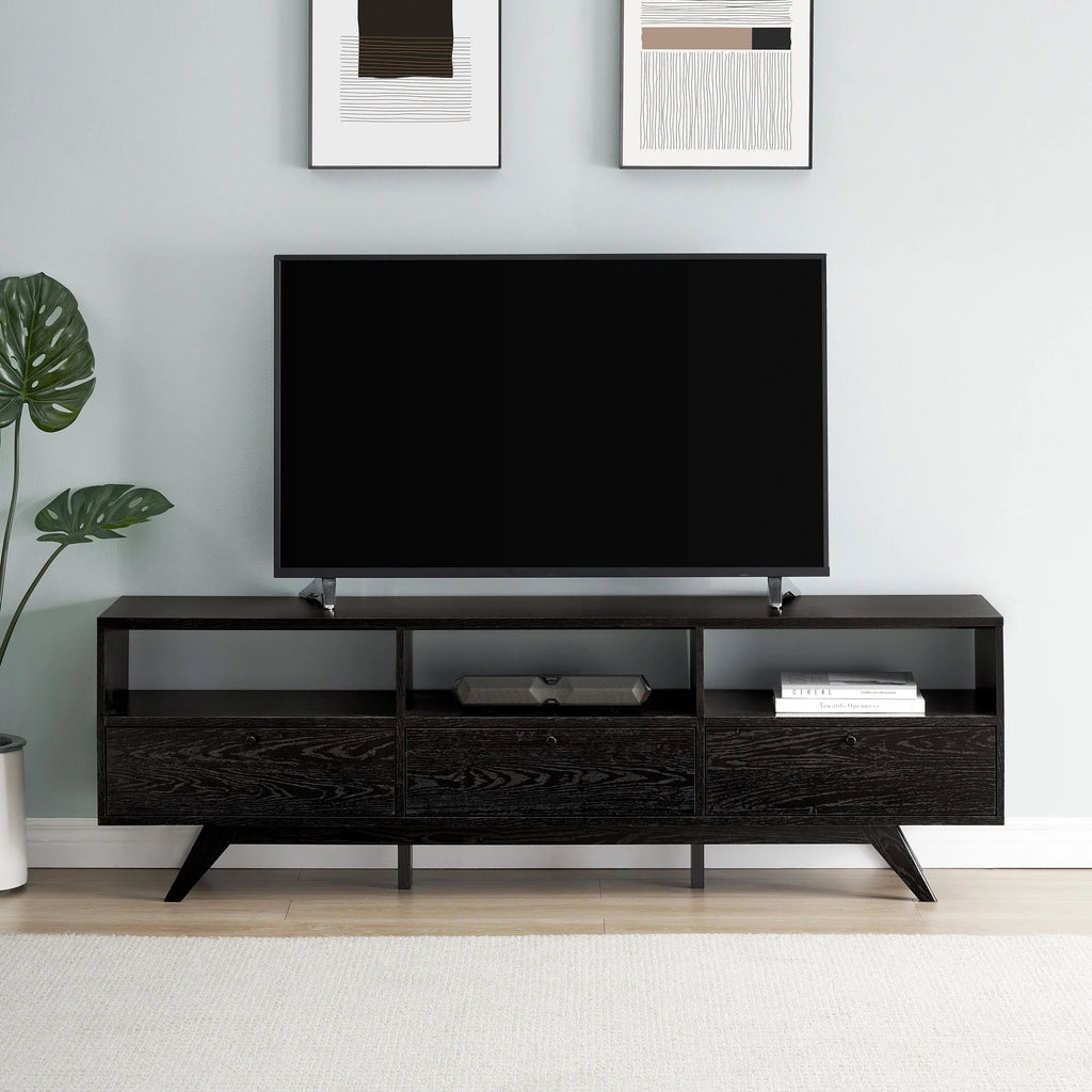 Black Mid-Century Modern Storage TV Stand W128775