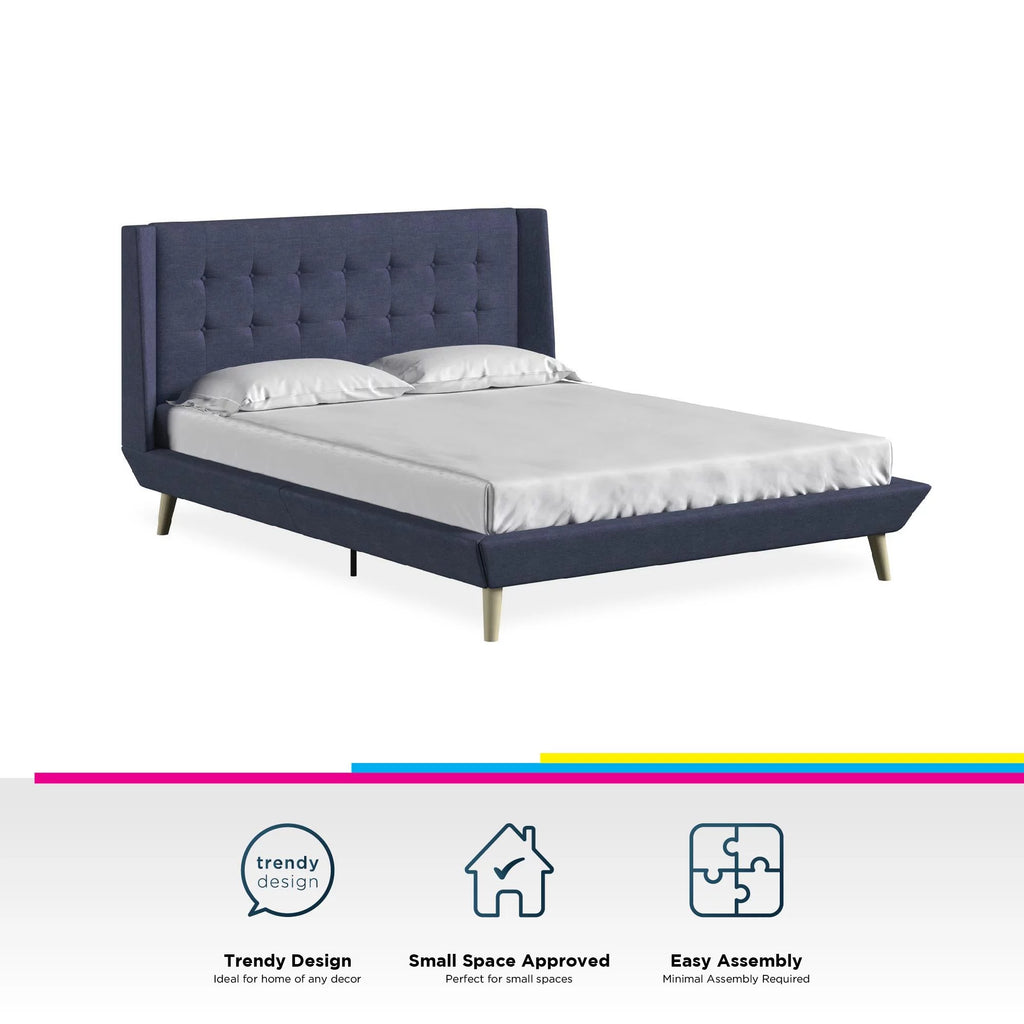 Queen Light Gray Linen Upholstered Bed F291219