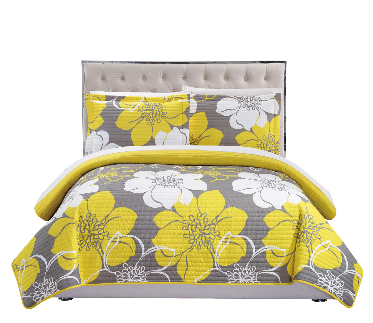 Yellow Queen 3-Piece Abstract Quilt Set J643