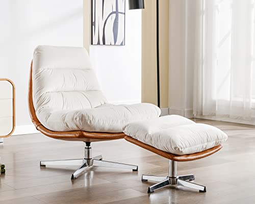 Brown PU Leather Oversized Swivel Accent Chair with Ottoman C545382