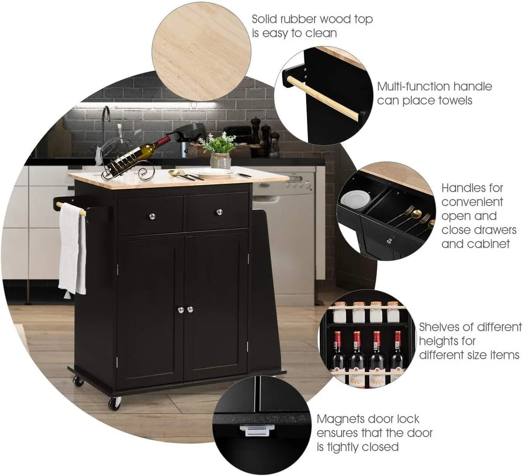 Black Wooden Kitchen Utility Cart with 2 Drawers B805
