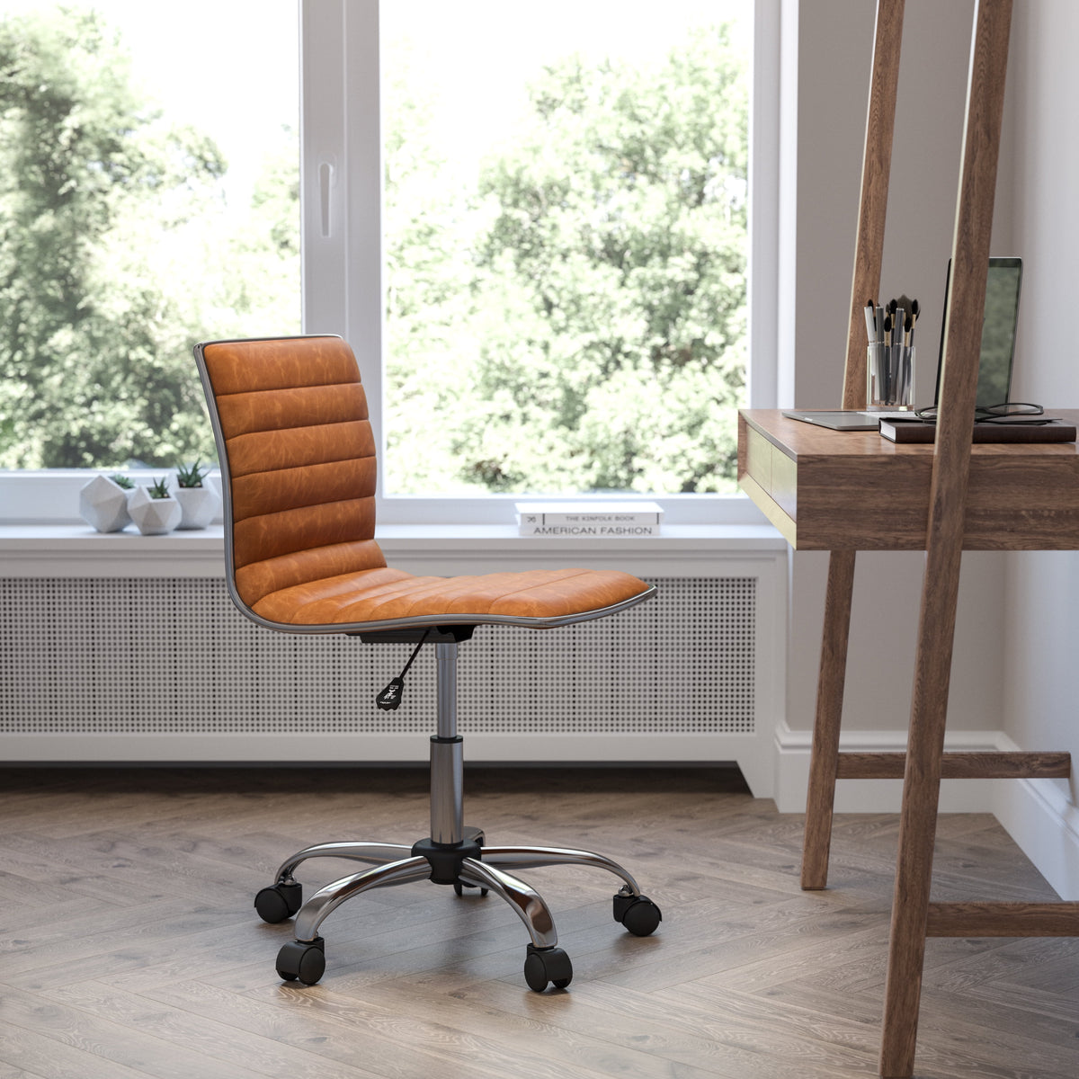 Brown Ribbed Swivel Task Office Chair L695