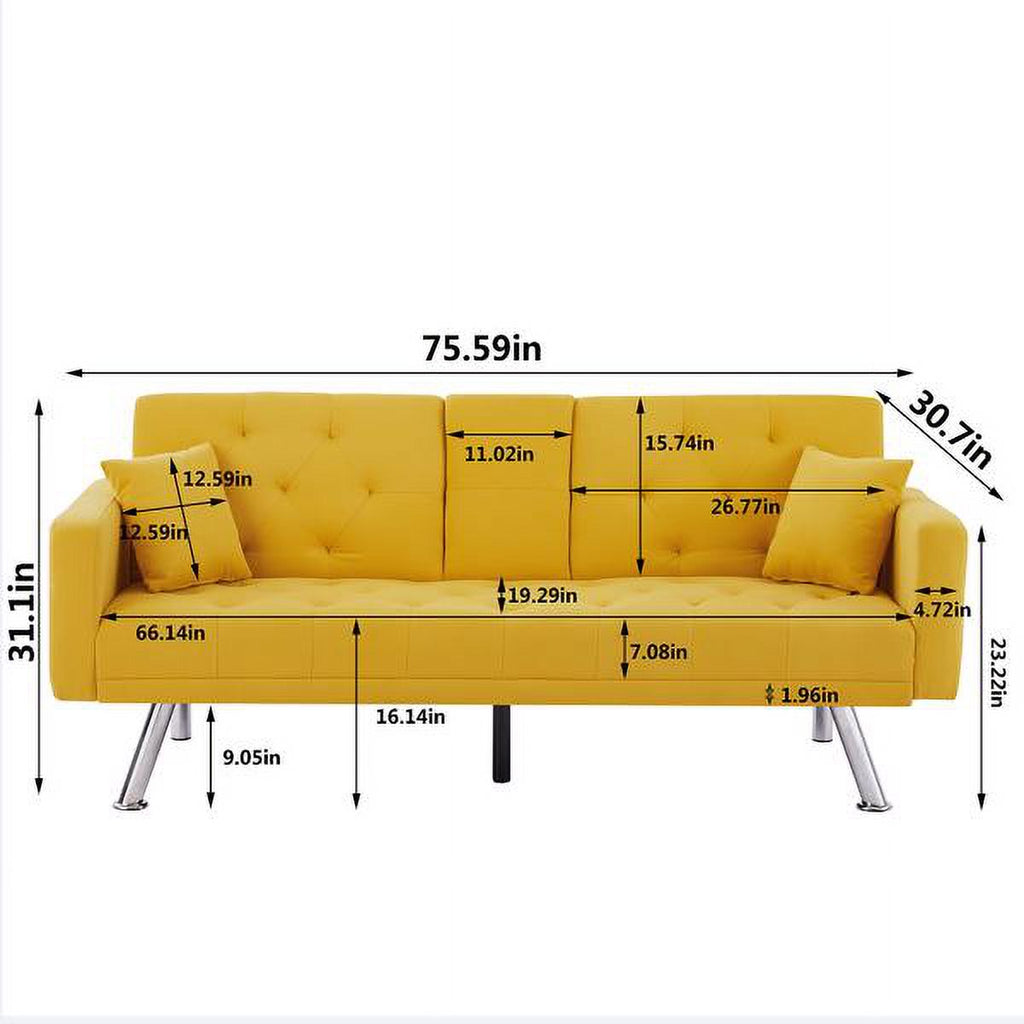 Yellow Linen Convertible Sofa and Bed U4709