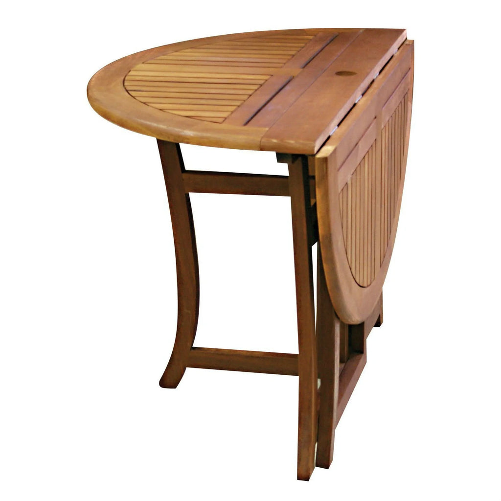 Outdoor Folding Wood Patio Dining Table 43-inch Round with Umbrella Hole Q373344