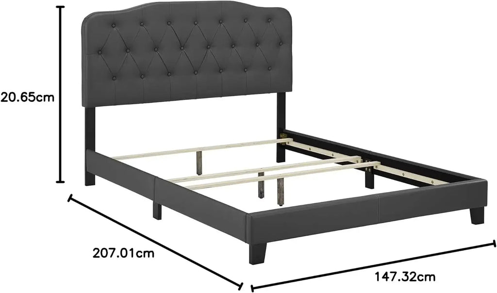 Full Platform Bed with Tufted Faux Leather Upholstered Frame F760