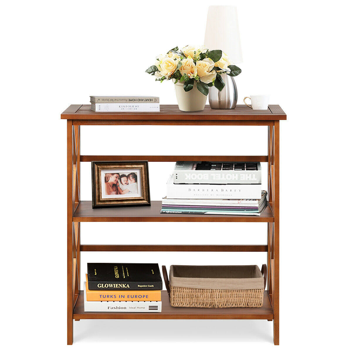 3-Tier Wooden Open Shelf Bookcase Natural E8830
