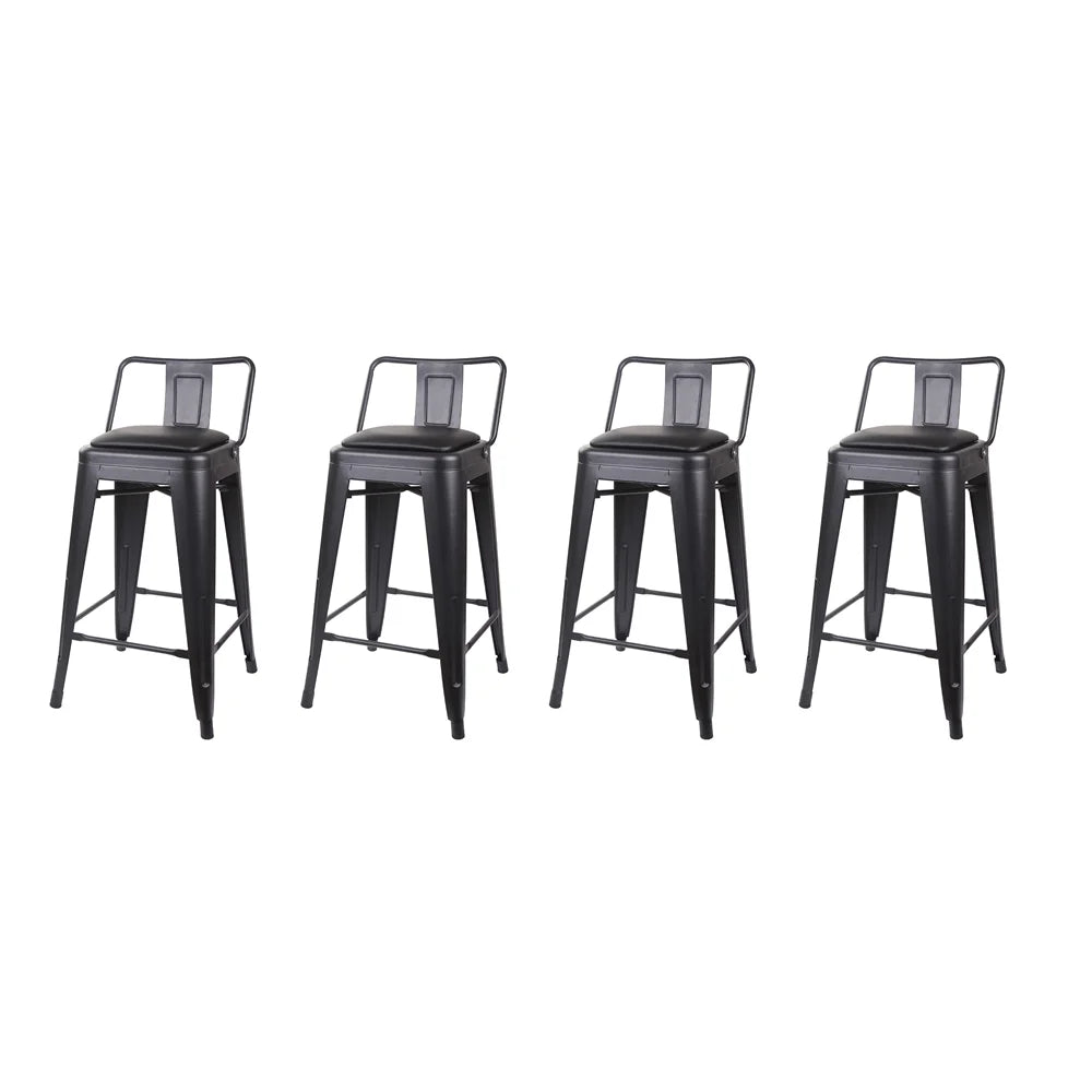 Black 24 inch Low Back Metal Barstool with Vegan Leather Seat, Set of 4 C76465