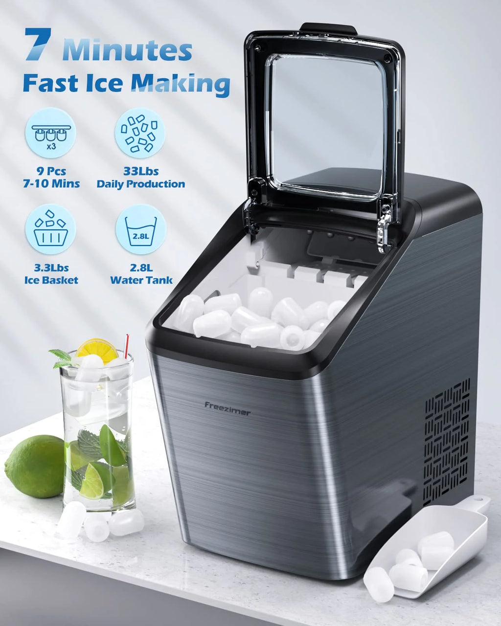 Black Countertop Bullet Ice Maker W1060