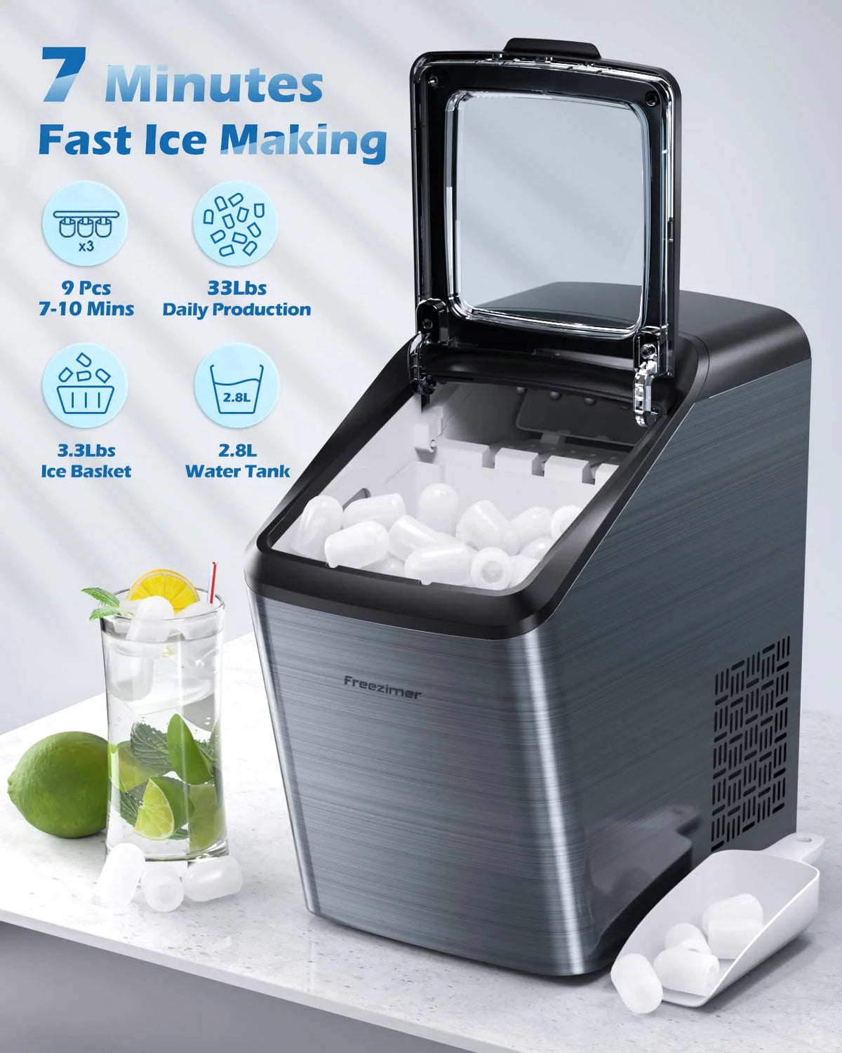 Black Countertop Bullet Ice Maker W1060