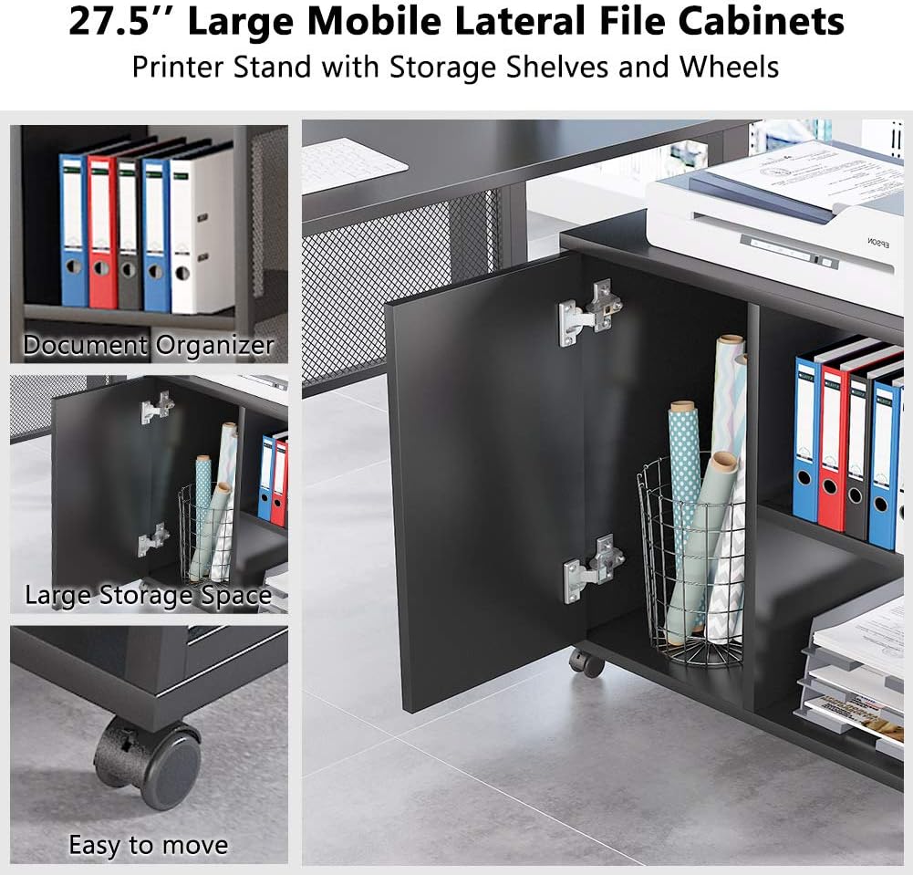 L-Shaped Computer Desk with File Cabinet U139