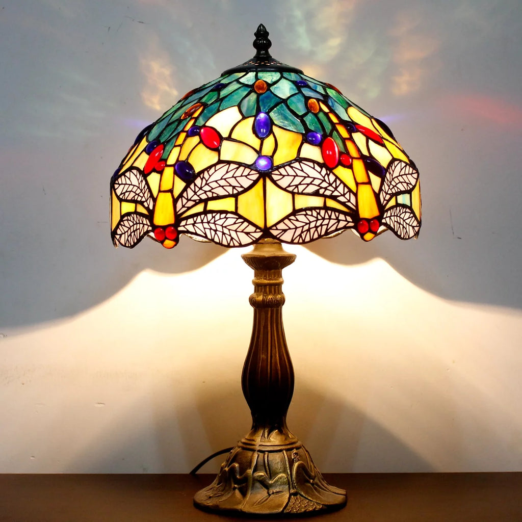 Sea Blue Yellow Stained Glass Dragonfly Style Table Lamp A46784