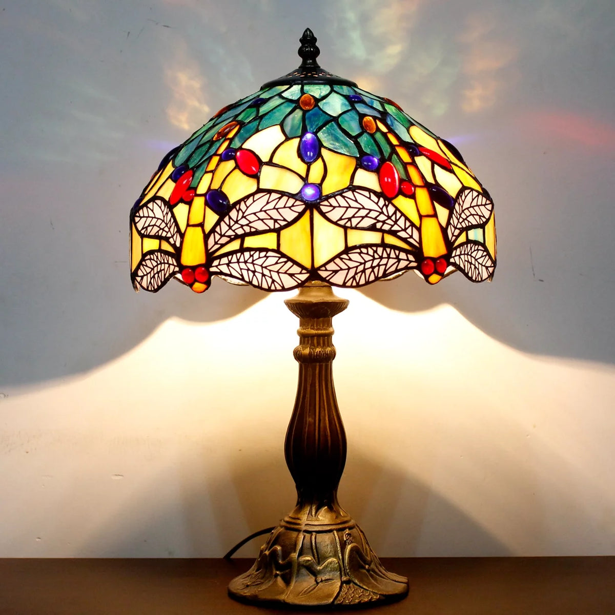 Sea Blue Yellow Stained Glass Dragonfly Style Table Lamp A46784