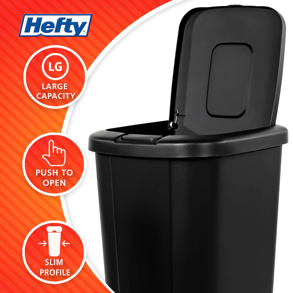 13.3 Gallon Black Plastic Touch Top Trash Can U302661