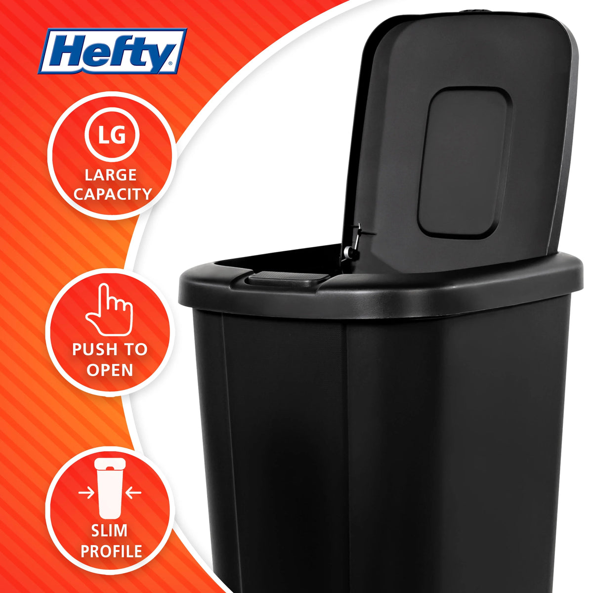 13.3 Gallon Black Plastic Touch Top Trash Can U302661