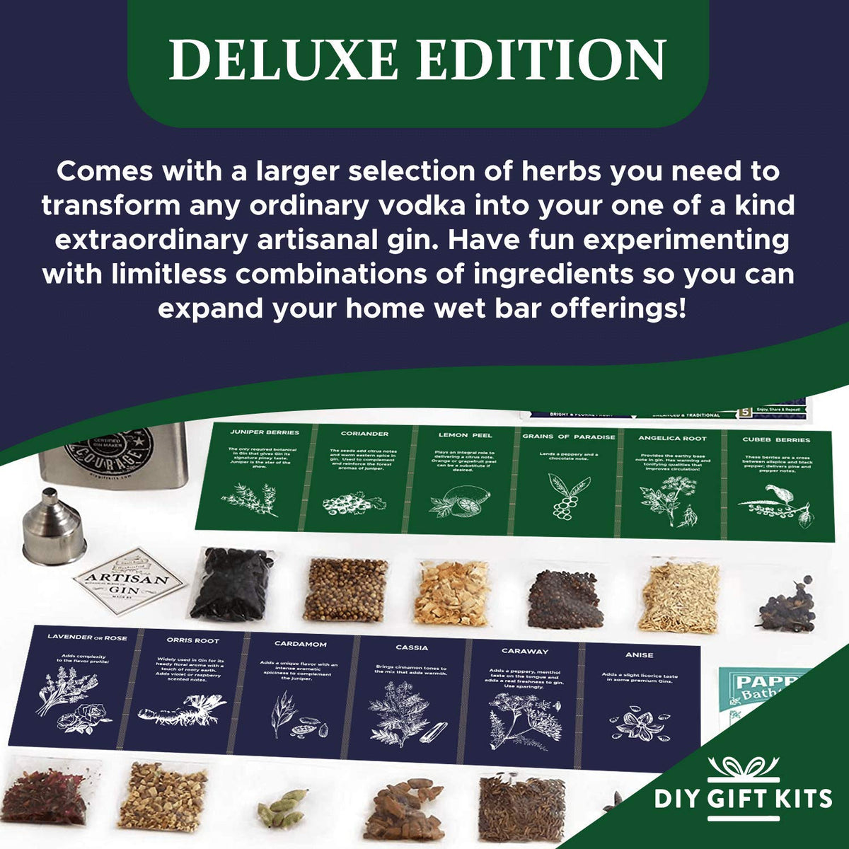 Gin Making Kit with Stainless Steel Flask, Botanicals, Spices, Recipe Guides, Bottles & Labels, Pack of 2 B318
