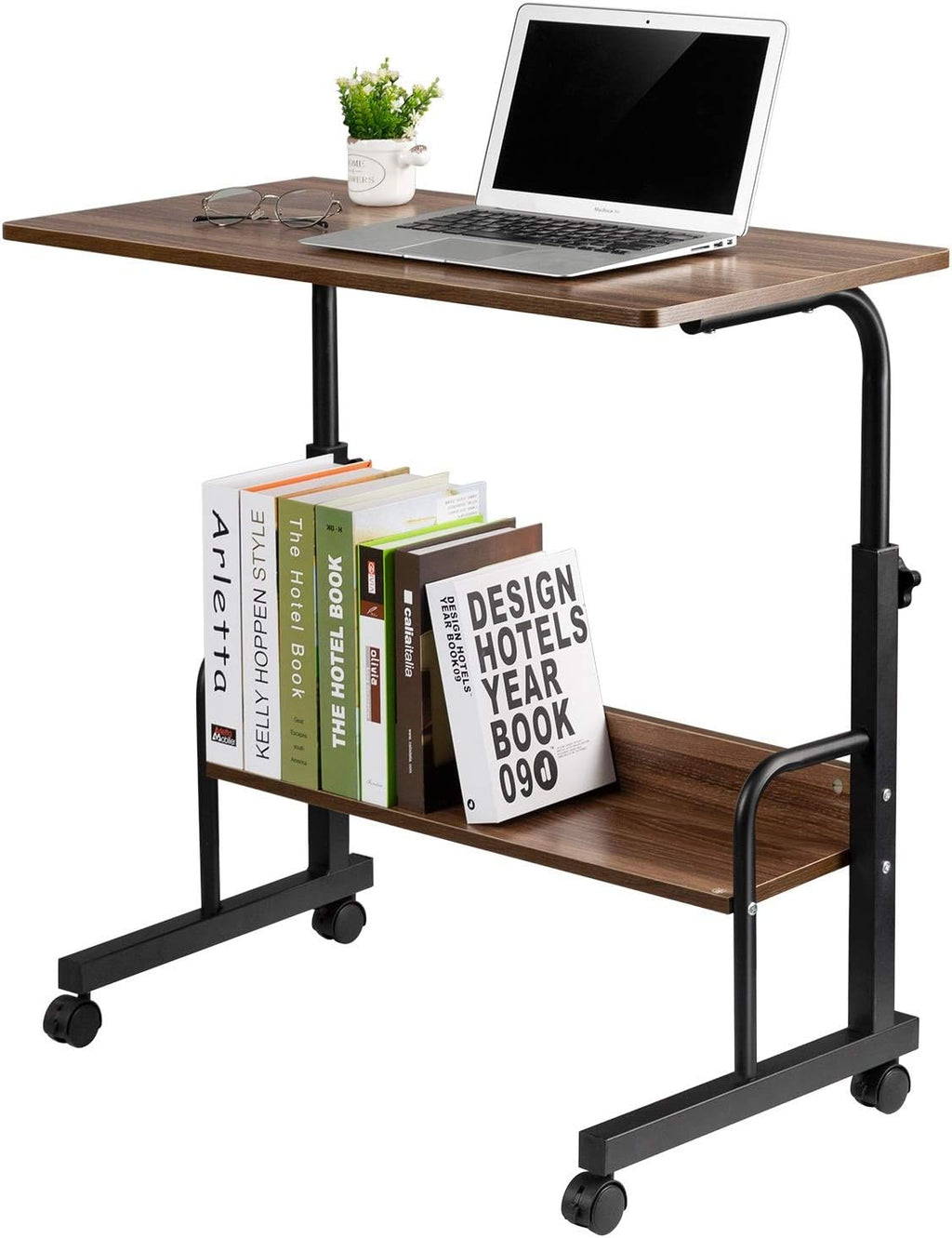 Oak Mobile Side Table Cart with Wheels L25340