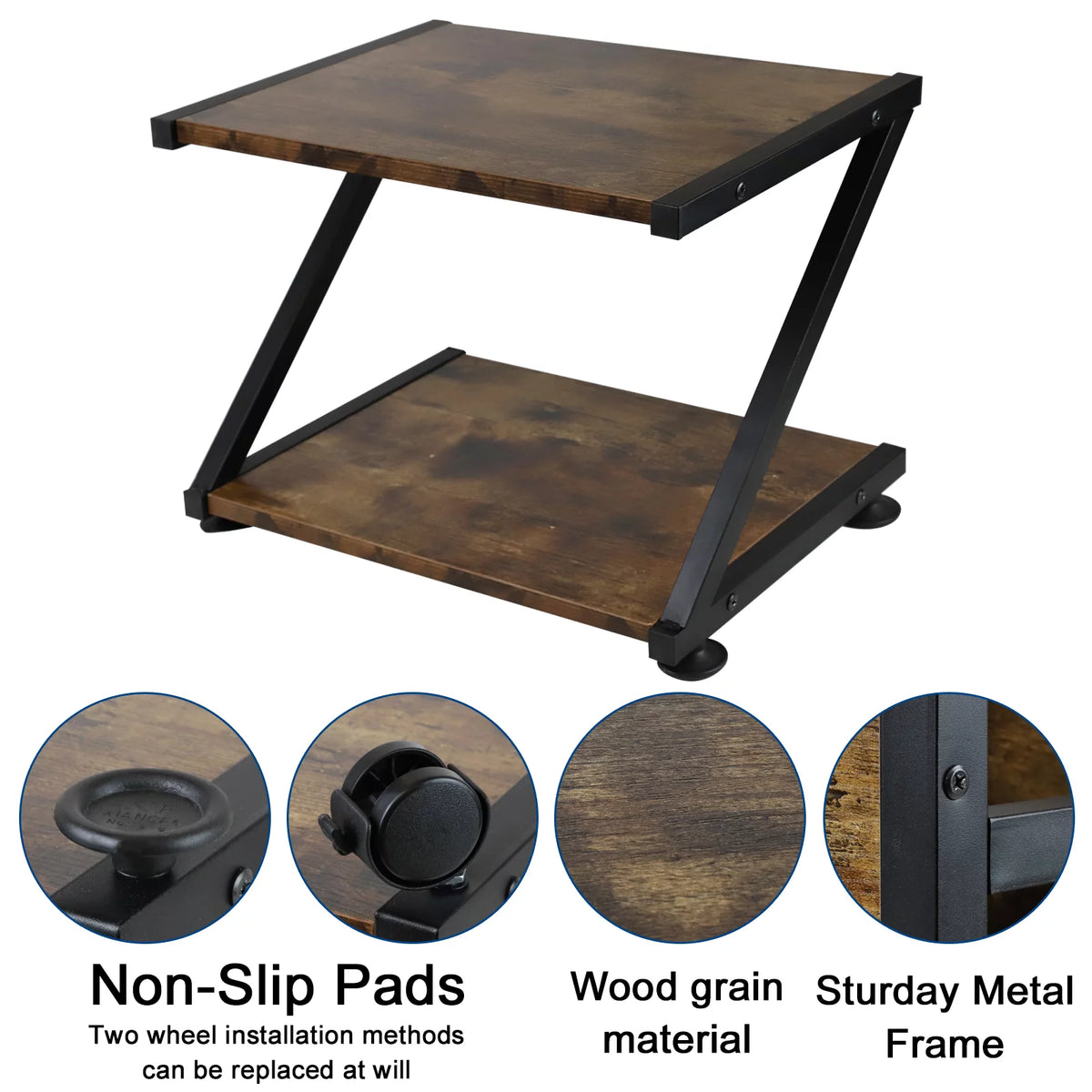 Black Brown 2-Tier Printer Stand with Wheels Y7176