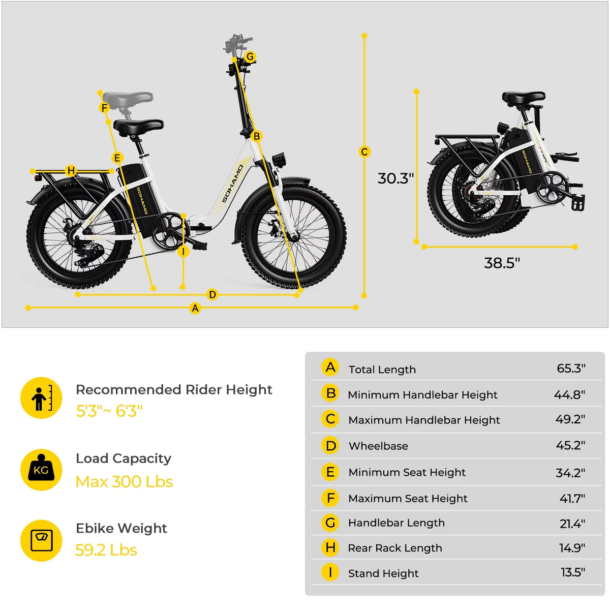 48V 15AH 750W Folding Electric Bike 20" Fat Tire C362